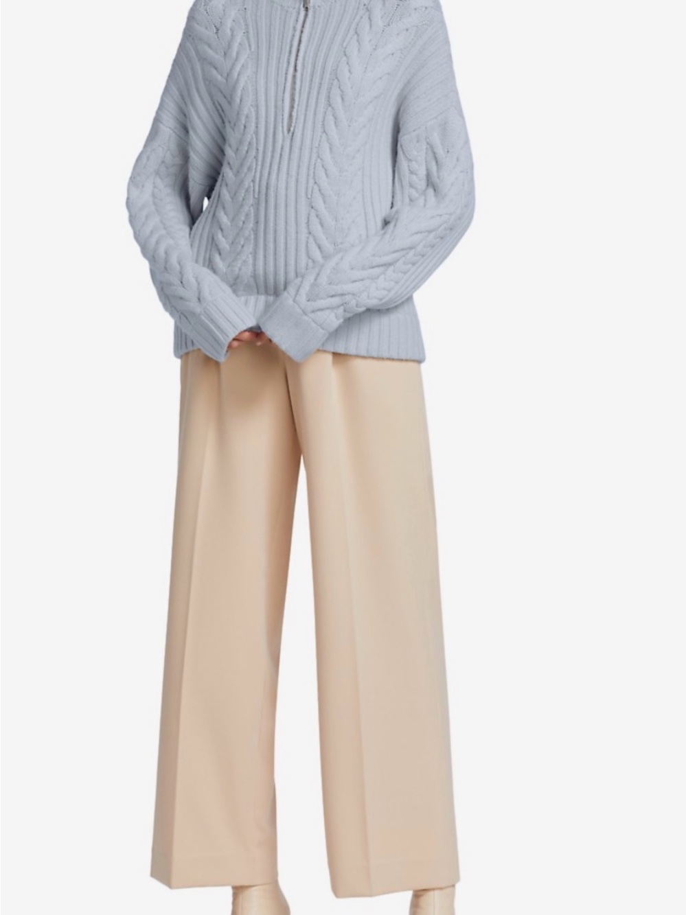 NAADAM Light Blue Cable Knit Half-Zip Sweater